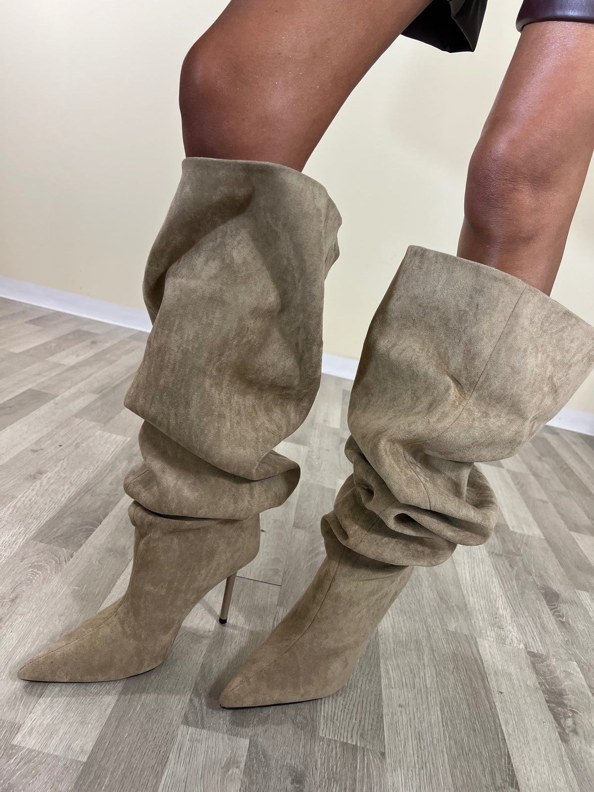 STIVALE ECO CAMOSCIO LARGO DI GAMBA - BEIGE