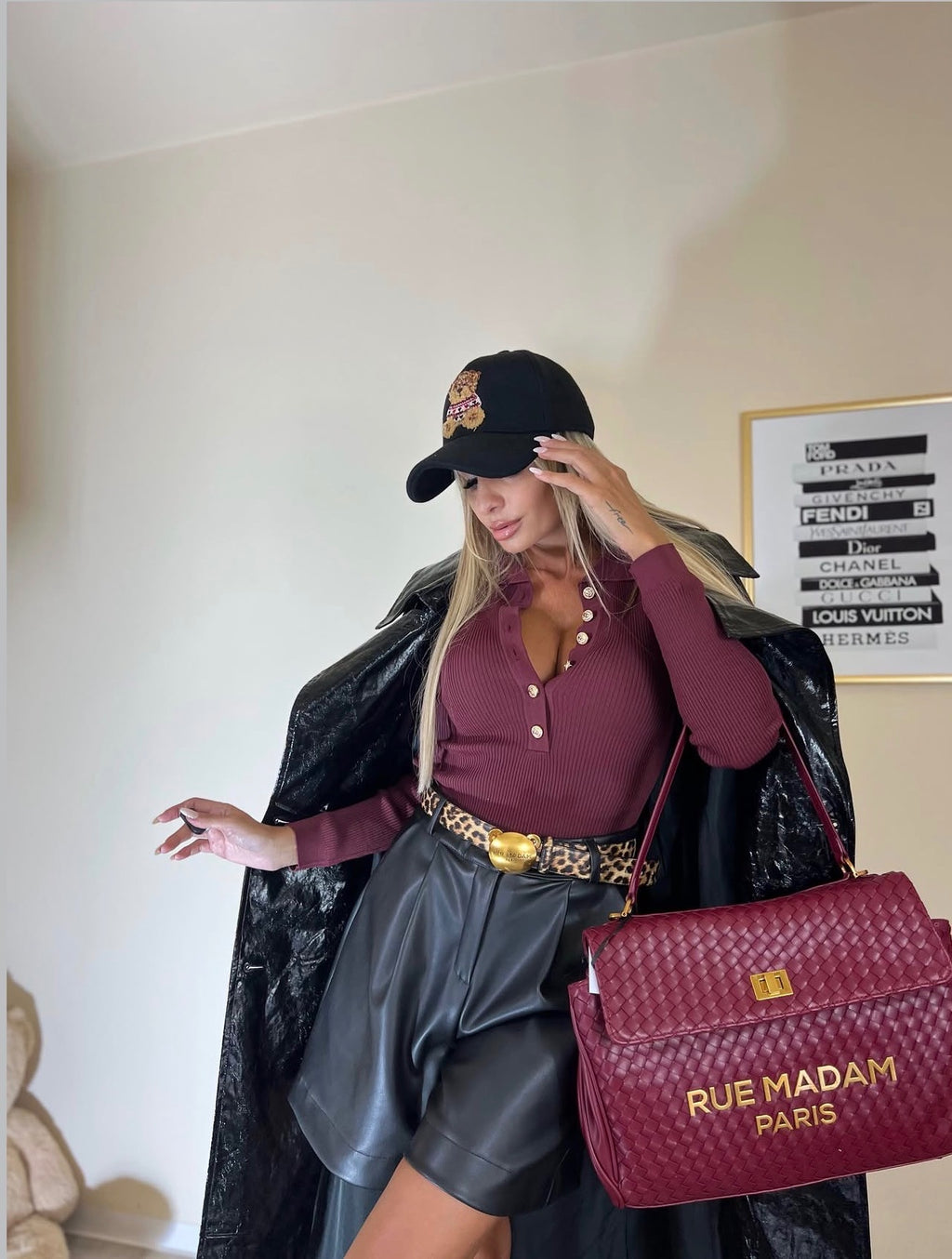 POLO DA DONNA CON BOTTONI DORATI - BORDEAUX