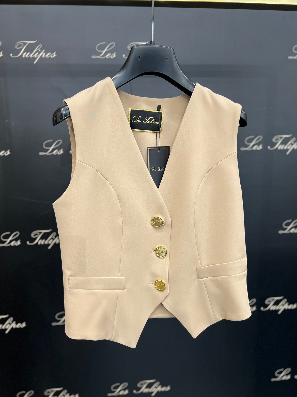 GILET BOTTONI ORO LOGATI - BEIGE