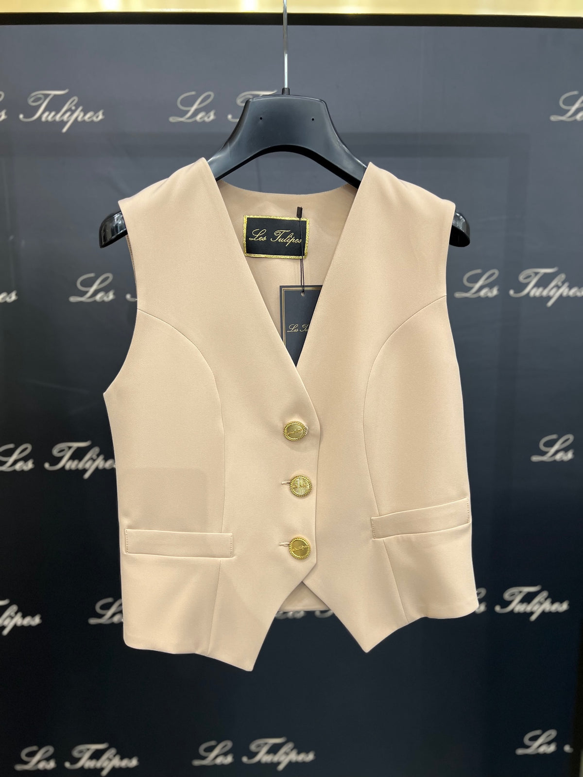 GILET BOTTONI ORO LOGATI - BEIGE