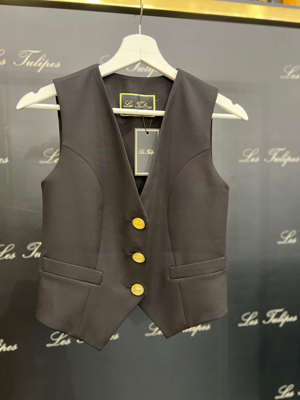 GILET BOTTONI ORO LOGATI - NERO