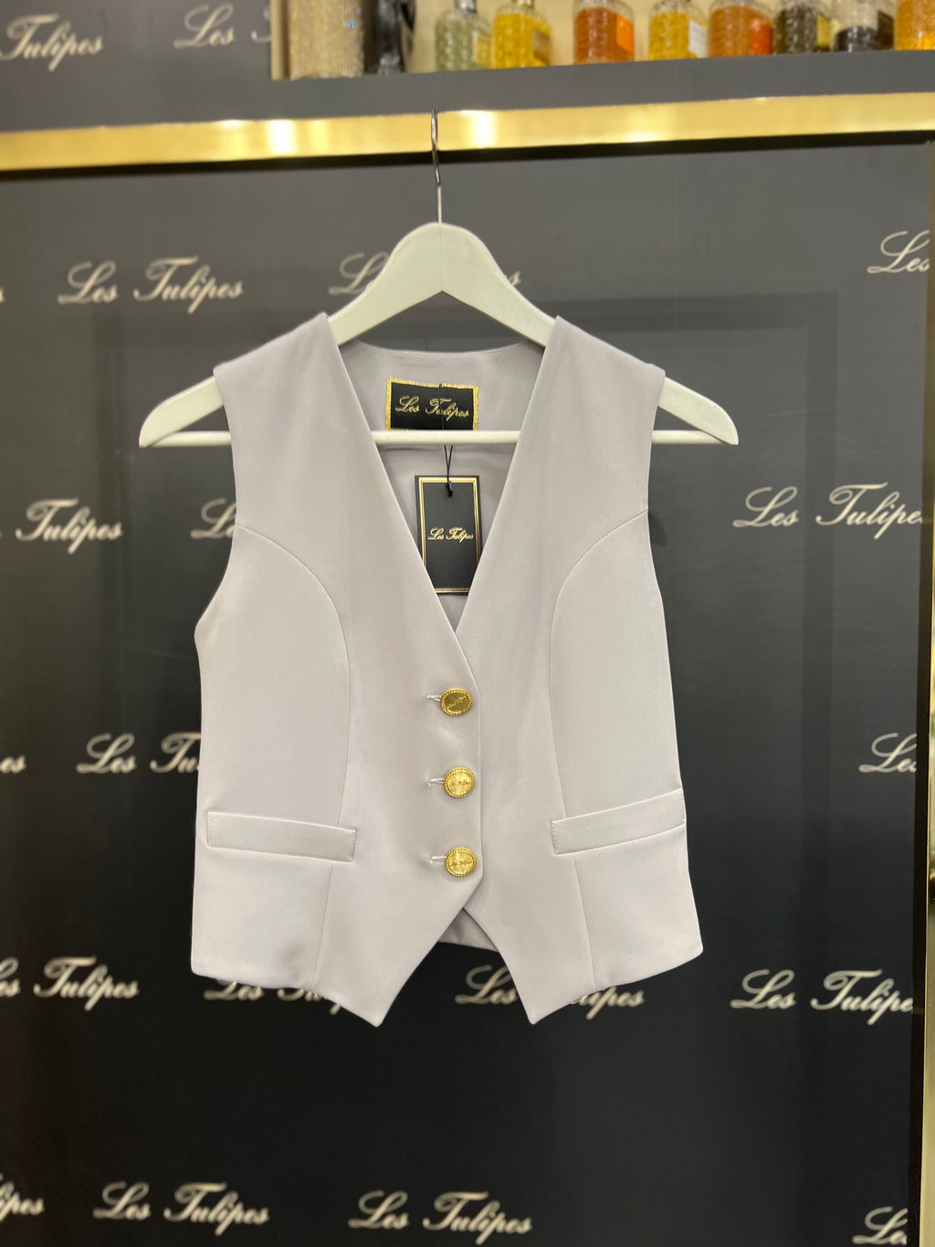GILET BOTTONI ORO LOGATI - GRIGIO