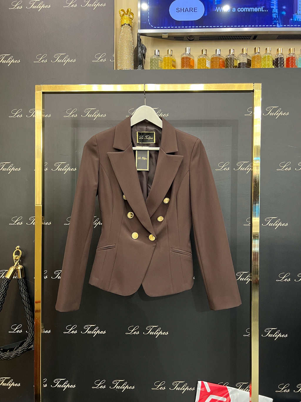 BLAZER DOPPIO PETTO BOTTONI ORO LOGATI - MARRONE
