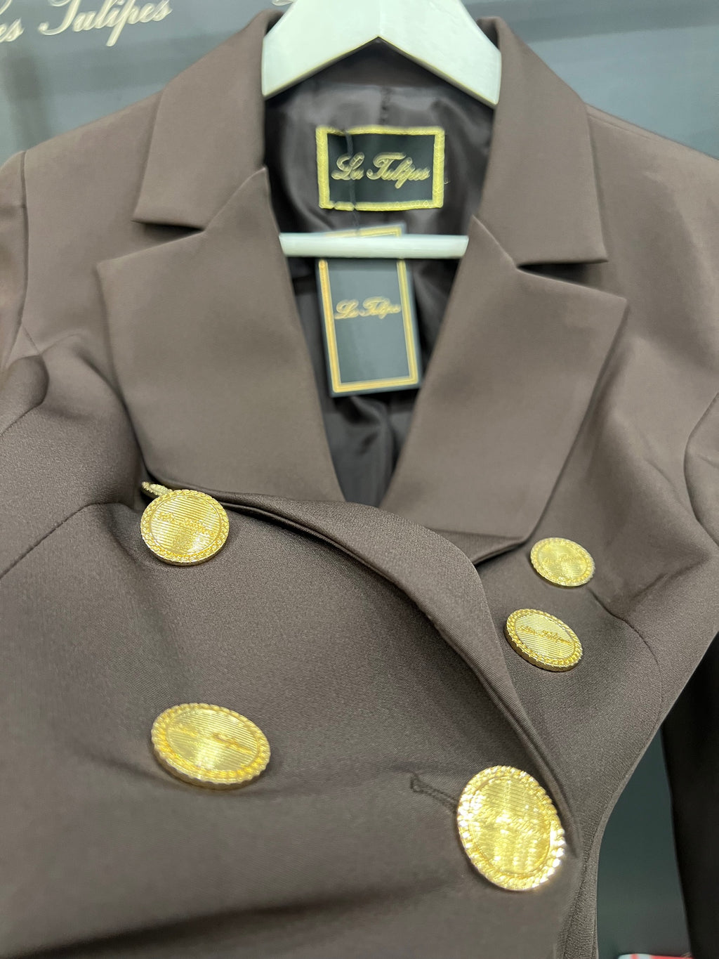 BLAZER DOPPIO PETTO BOTTONI ORO LOGATI - MARRONE