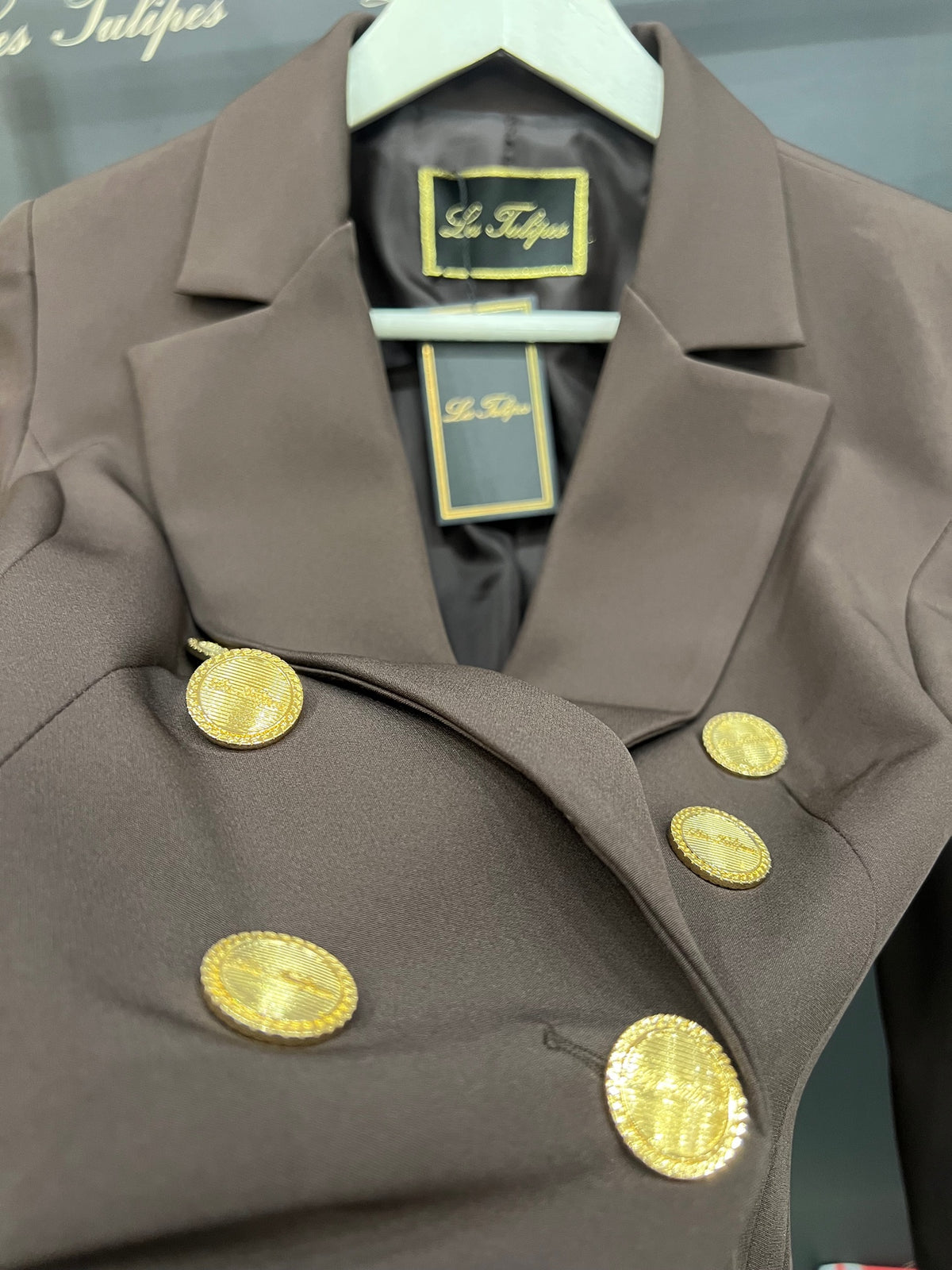 BLAZER DOPPIO PETTO BOTTONI ORO LOGATI - MARRONE