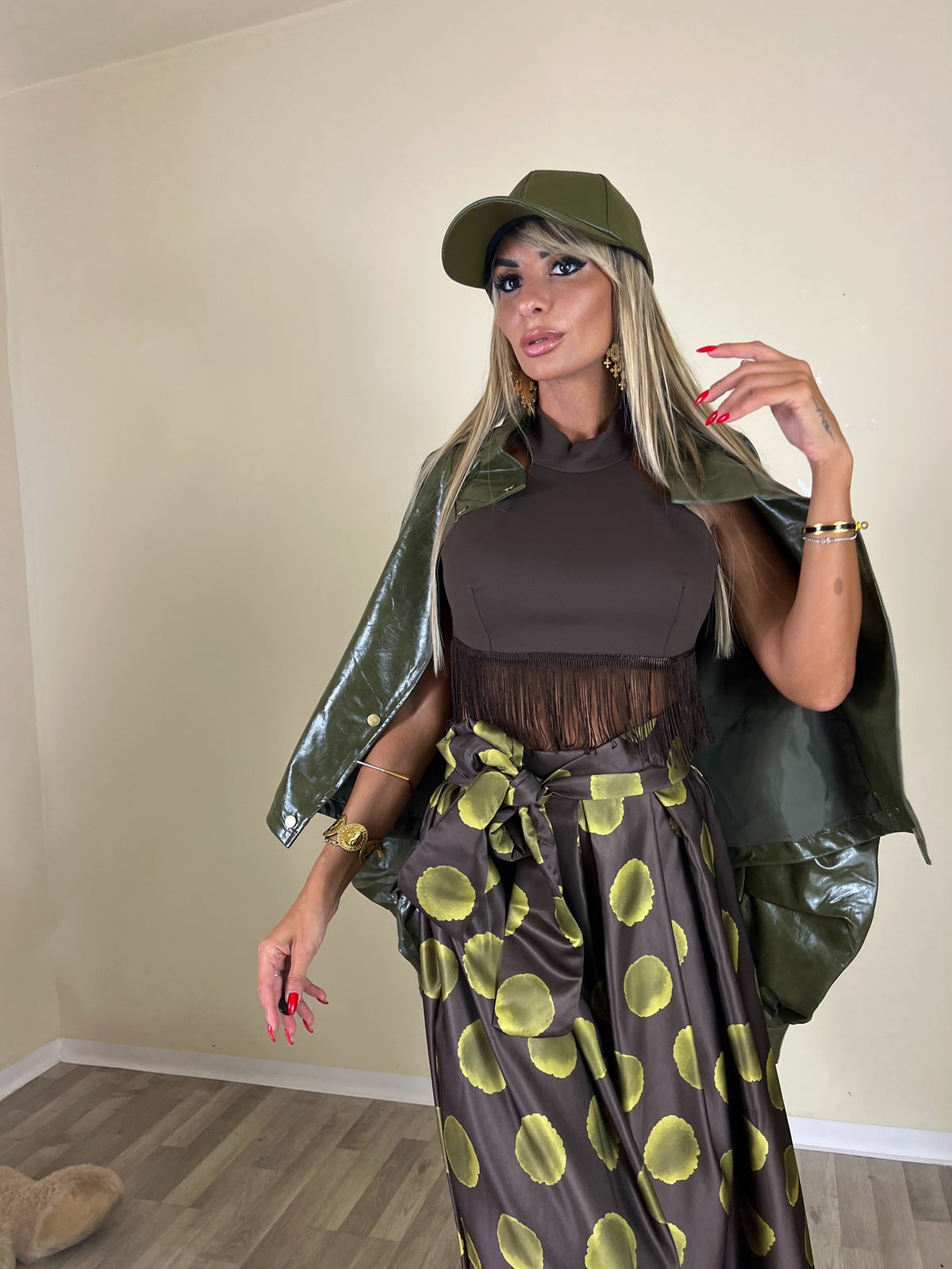 GONNELLONE CON ELASTICO IN VITA - MARRONE E VERDE OLIO