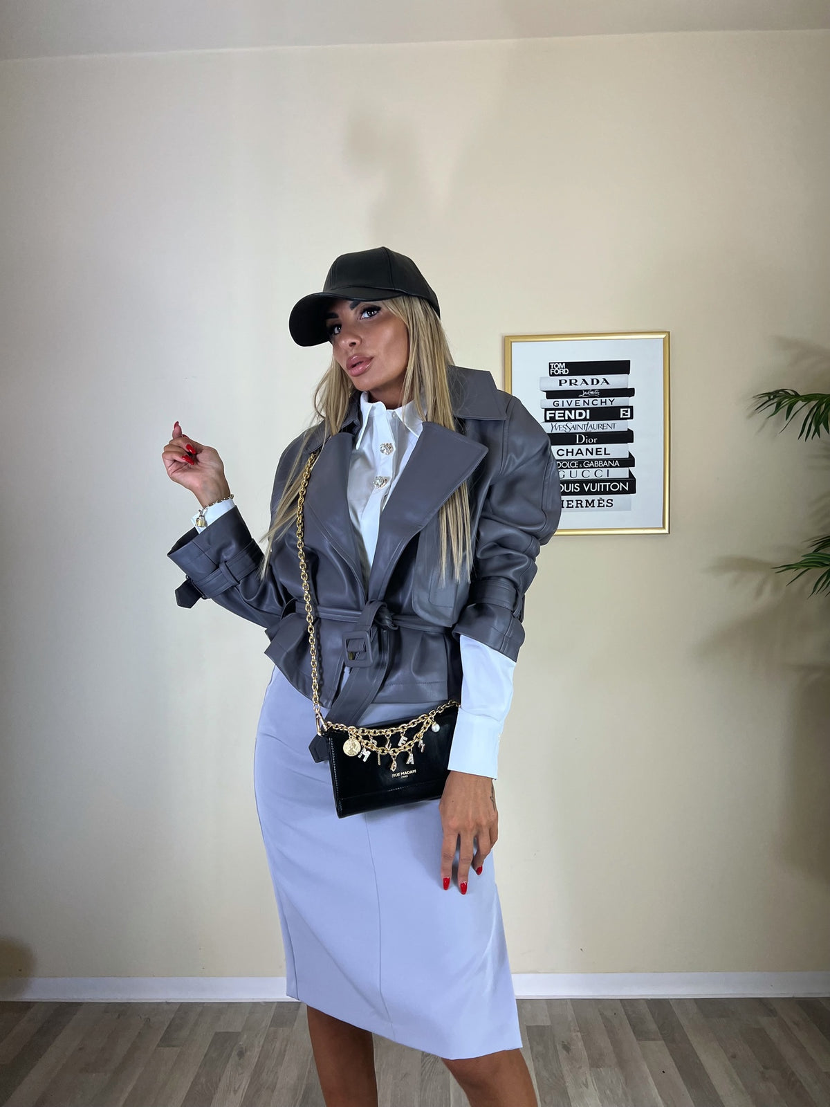 GIUBBOTTO ECO PELLE CINTURATO - GRIGIO