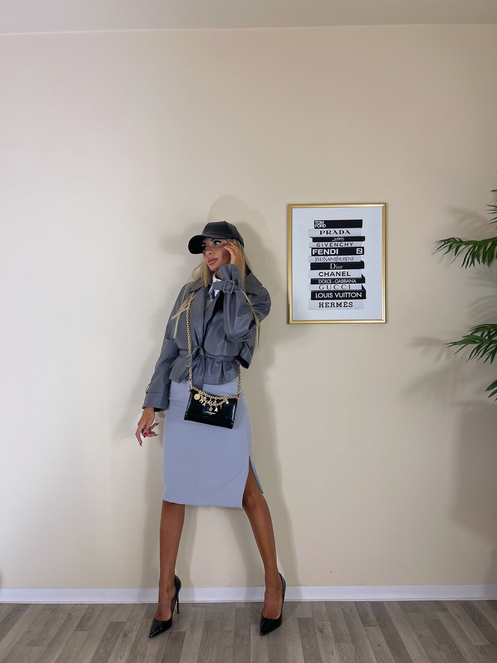 GIUBBOTTO ECO PELLE CINTURATO - GRIGIO