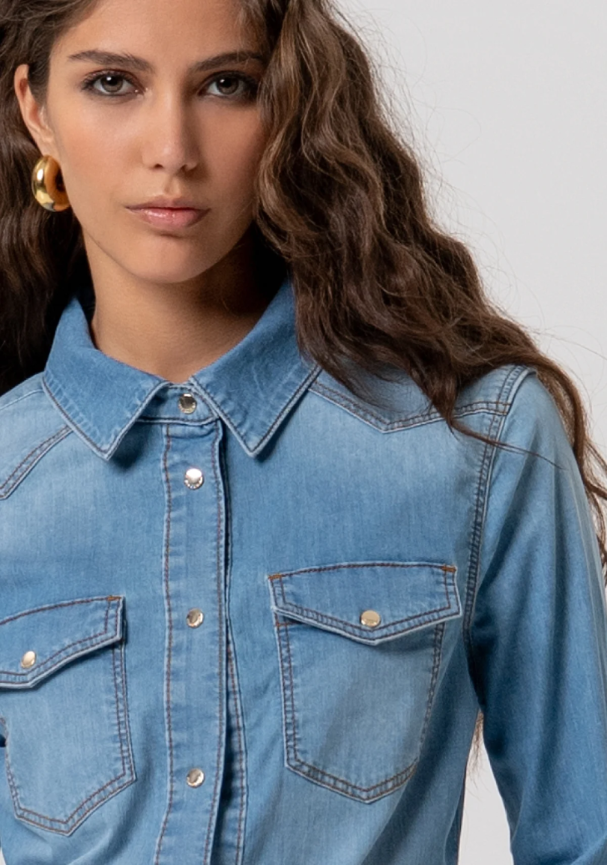 Fracomina - Camicia Regular In Denim Con Lavaggio Bleached