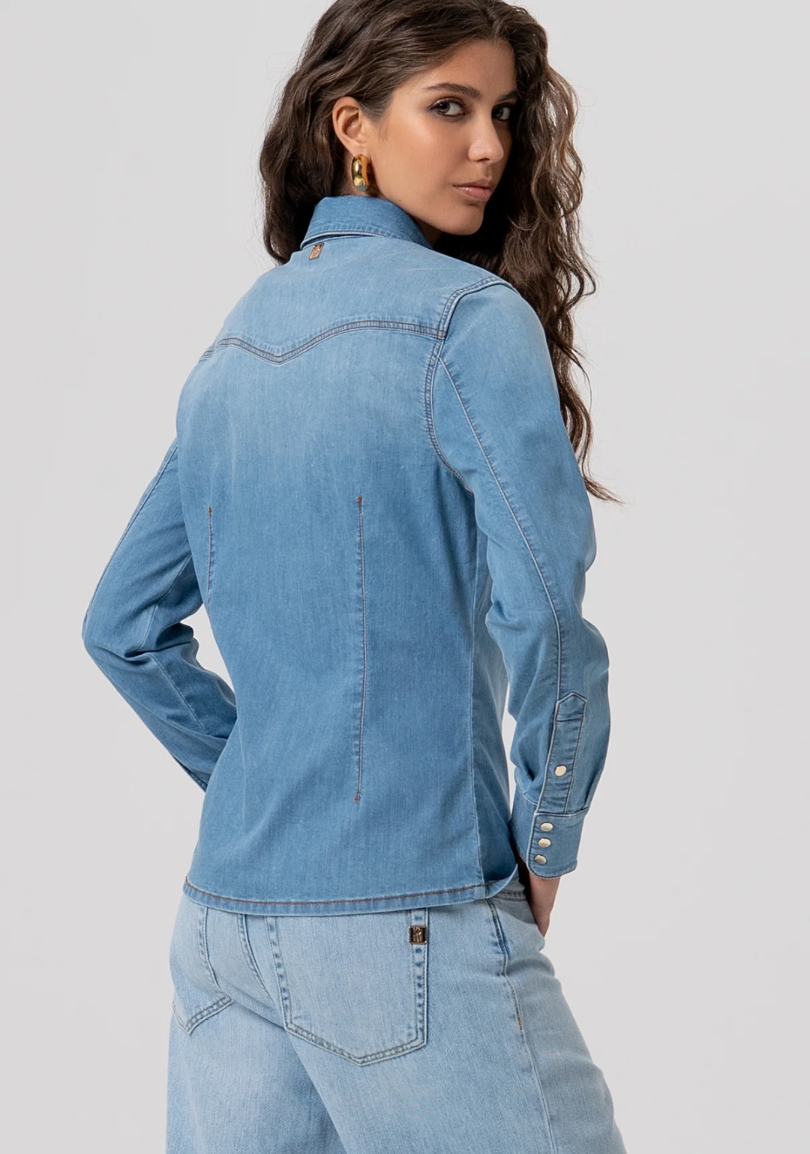Fracomina - Camicia Regular In Denim Con Lavaggio Bleached
