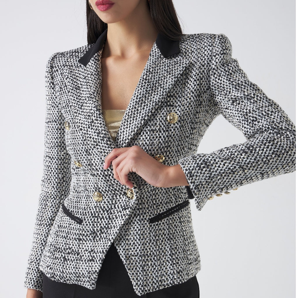 blazer doppiopetto realizzata in tessuto tweed, un capo perfetto per look formali, business o per el