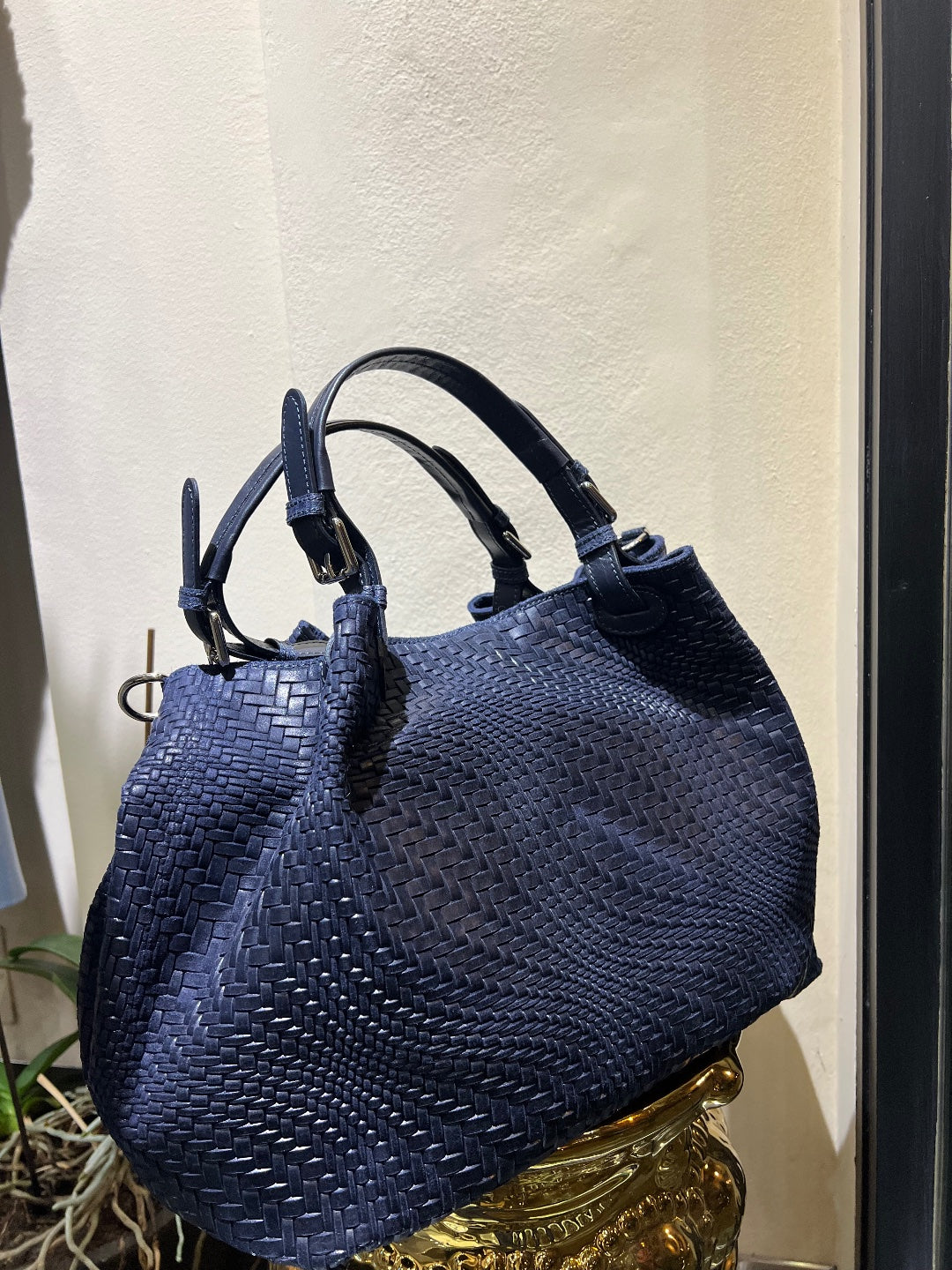 Borsa in pelle blu